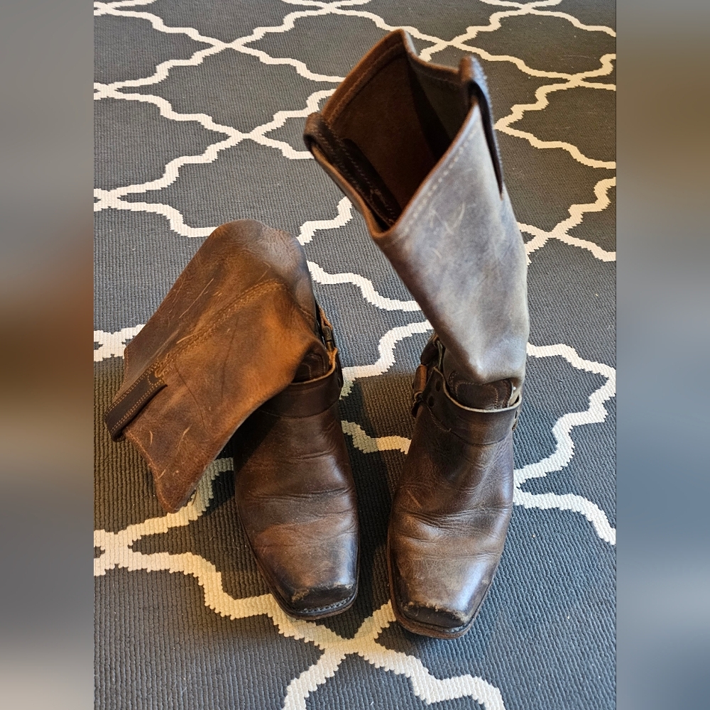 Frye Harness Dark Brown Leather Boots - Picture 3 of 8